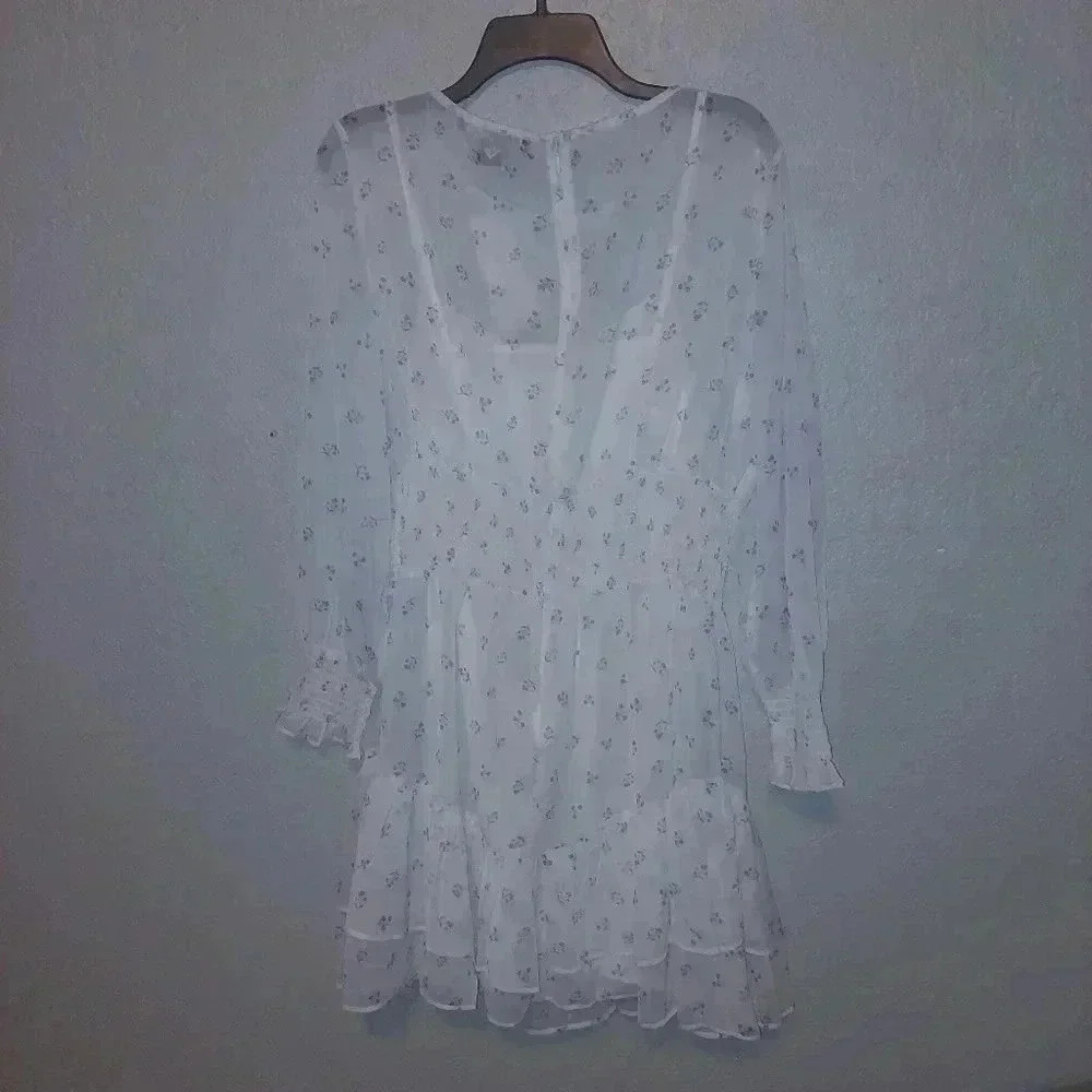 French Connection Cecilia Hallie Recycled Polyester Crinkle Ruffle Mini Dress L - Picture 6 of 13